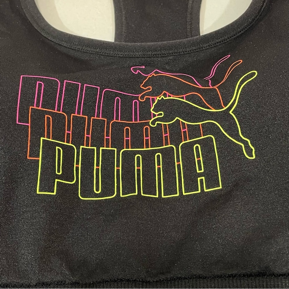 Puma Sports Bra Women’s 3X Racer Back Black with Neon colors Logo